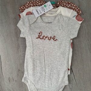 Carter's Gray and Brown Bodysuits with Metallic Script